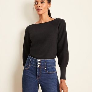 Ann Taylor Sweater Black Ribbed w/ Balloon Sleeves SP